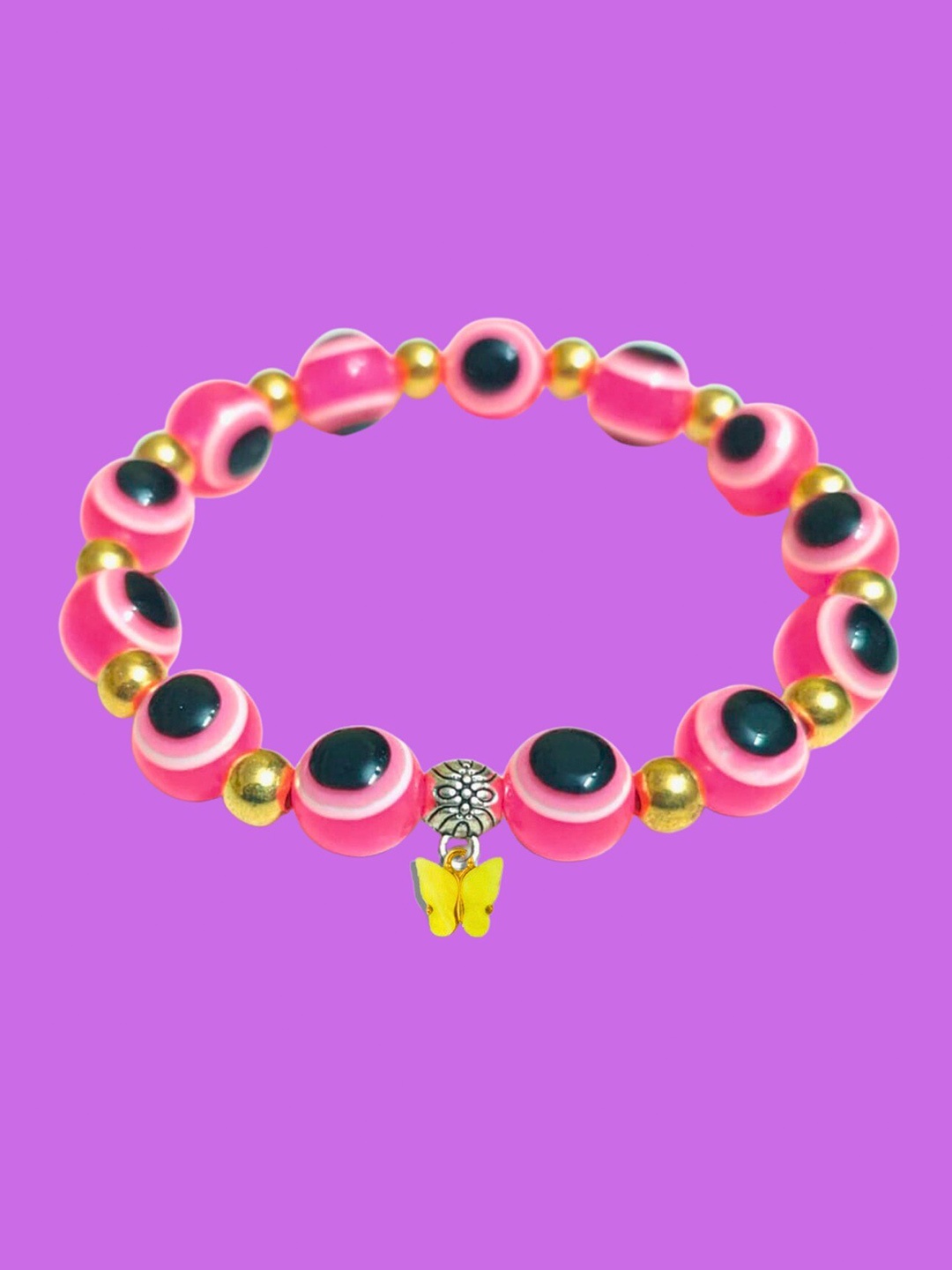 

Pinapes Gold-Plated Evil Eye Beaded Elasticated Bracelet
