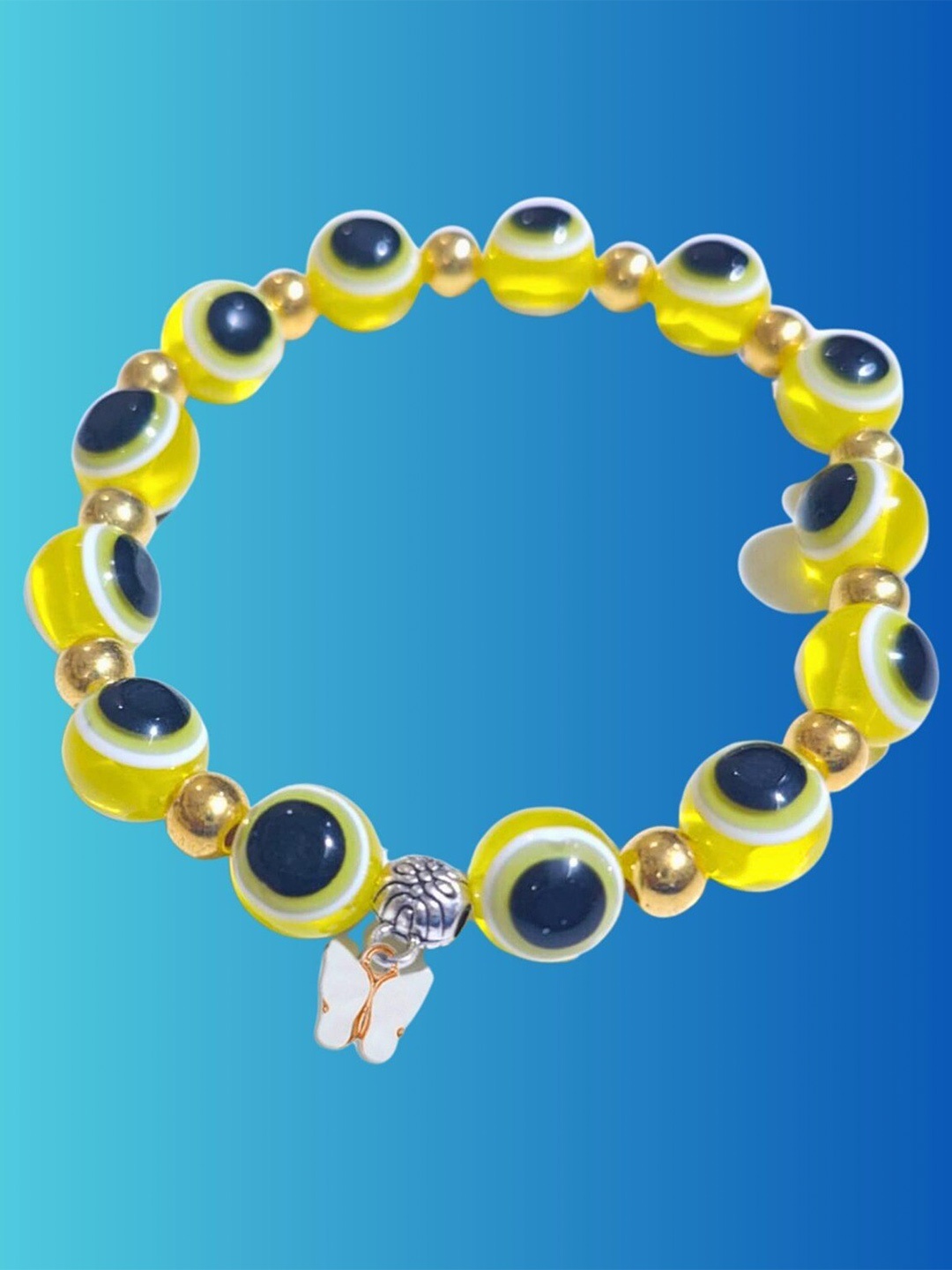 

Pinapes Gold-Plated Evil Eye Beaded Elasticated Bracelet