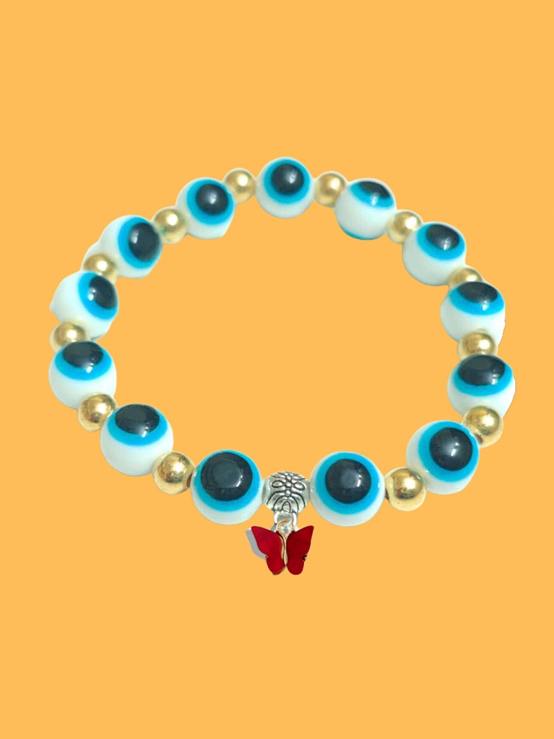 

Pinapes Gold-Plated Evil Eye Beaded Elasticated Bracelet