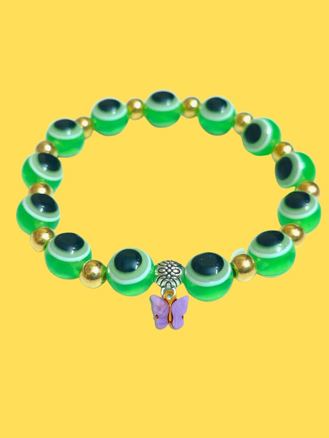 

Pinapes Gold-Plated Evil-Eye Beaded Elasticated Bracelet