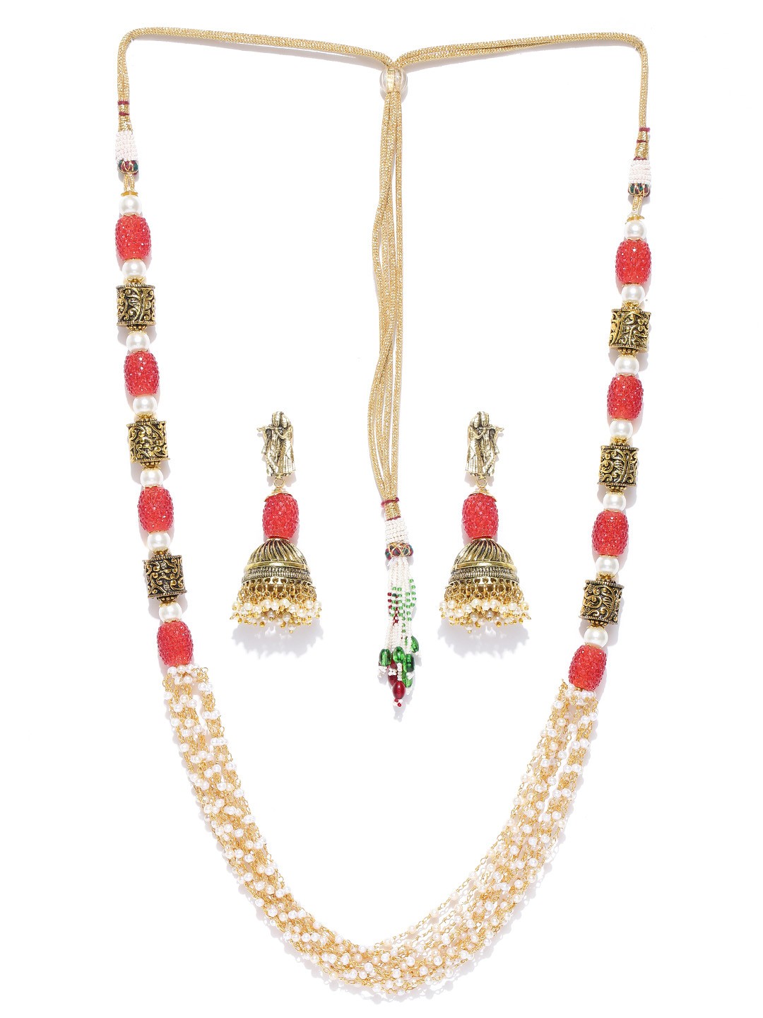 

PANASH Off-White & Antique Gold-Toned Beaded Jewellery Set