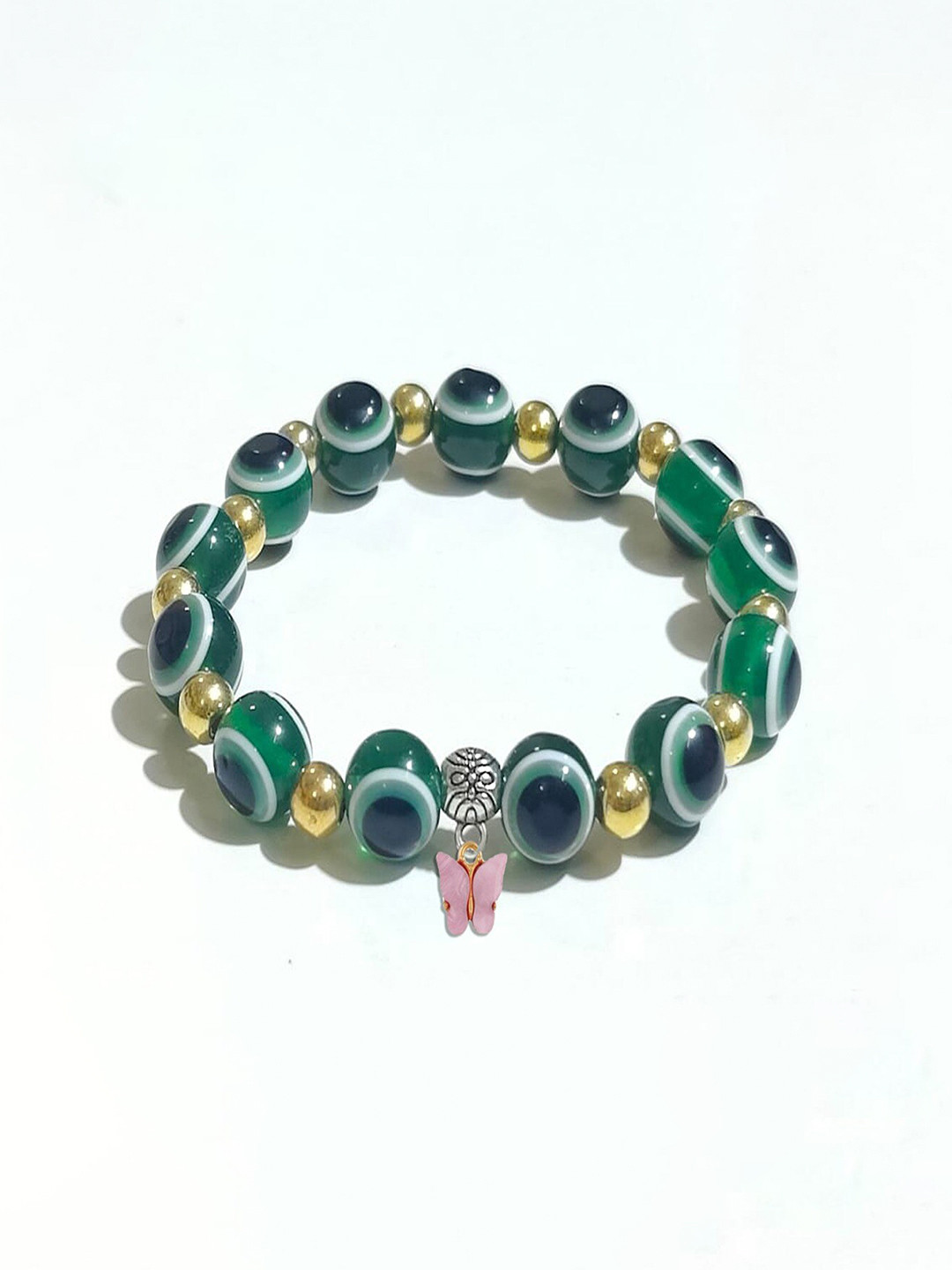 

Pinapes Gold-Plated Evil-Eye Beaded Elasticated Bracelet