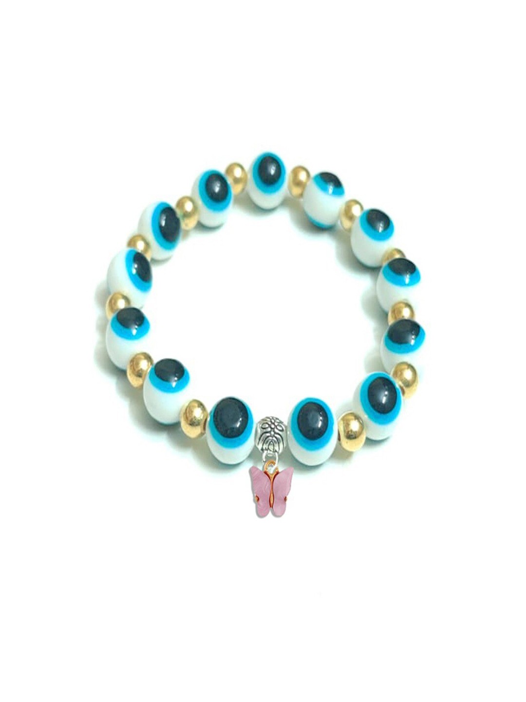 

Pinapes Gold-Plated Evil-Eye Beaded Elasticated Bracelet