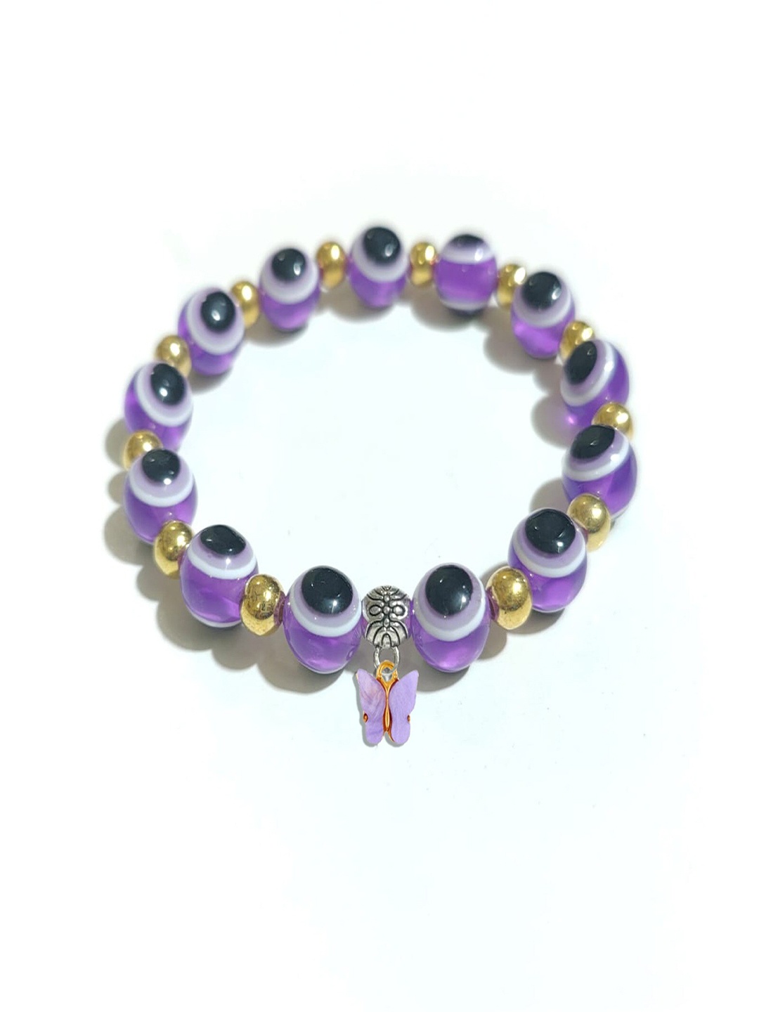 

Pinapes Oxidised Beaded Elasticated Bracelet, Purple