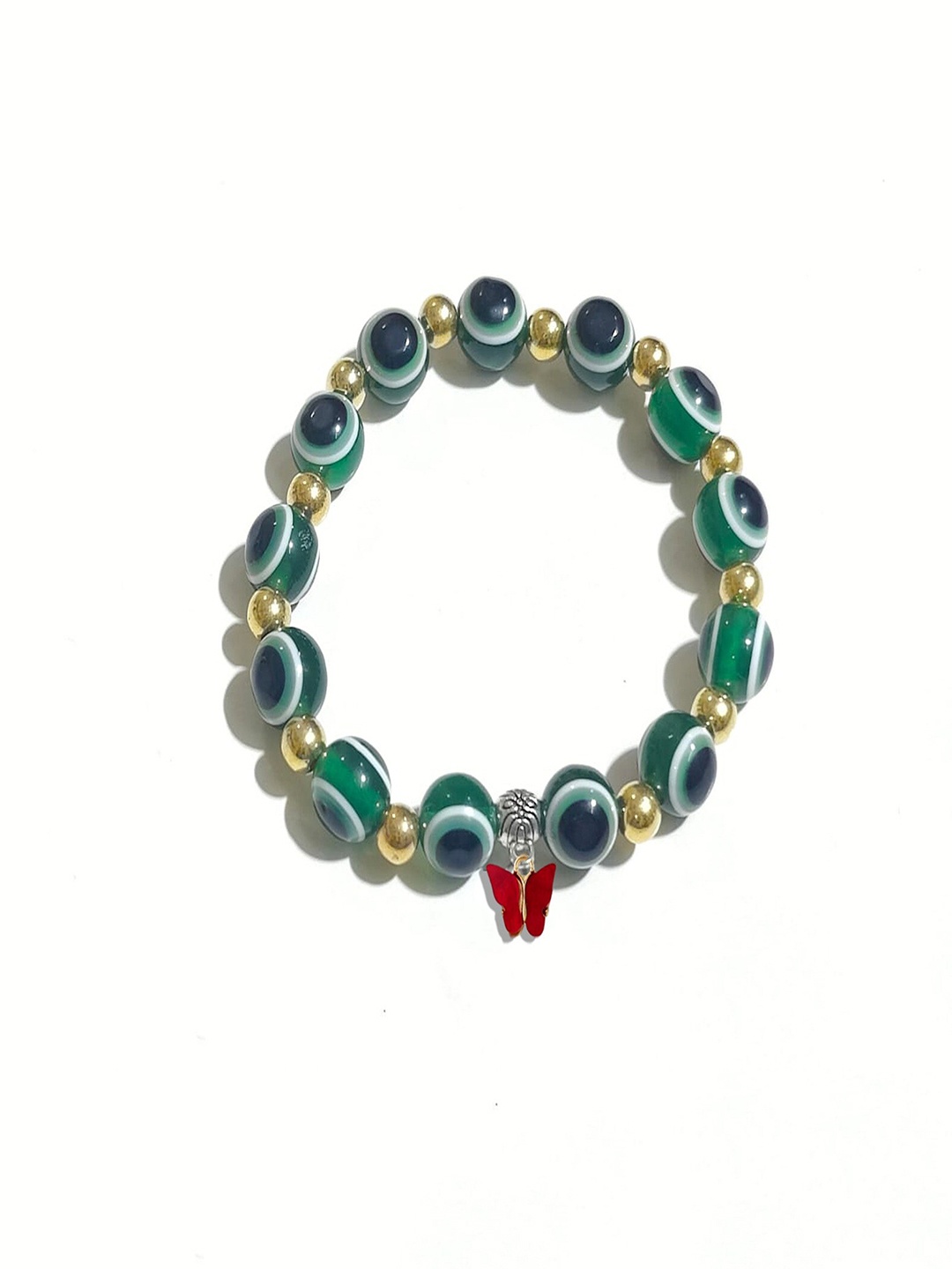 

Pinapes Oxidised Beaded Elasticated Bracelet, Green