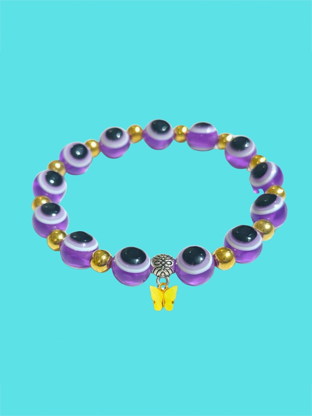 

Pinapes Gold Plated Stone Beaded Elasticated Bracelet, Purple