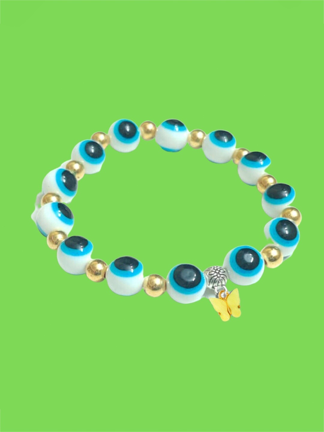 

Pinapes Gold-Plated Evil-Eye Beaded Elasticated Bracelet
