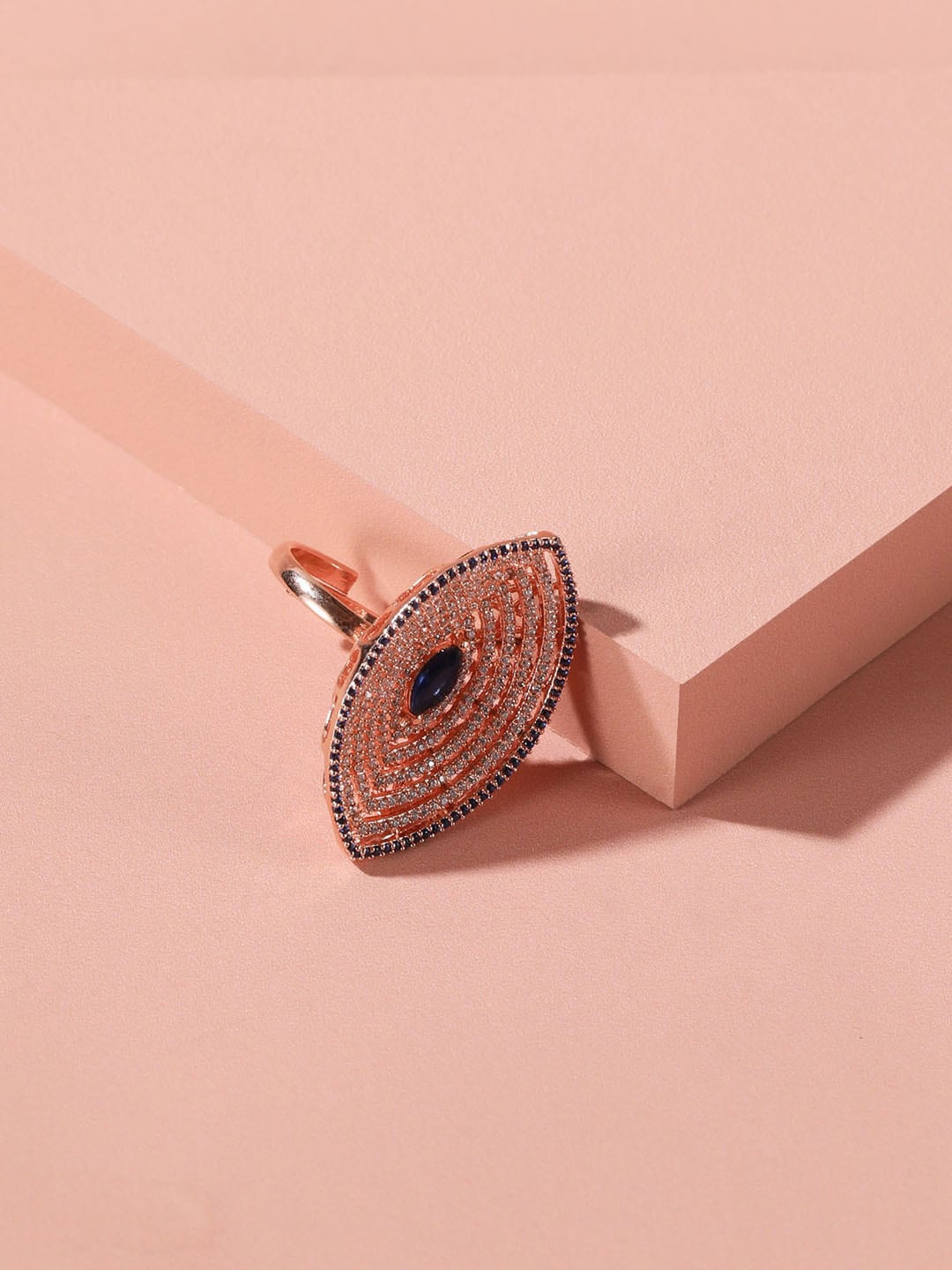 

XPNSV Gold Plated CZ-Studded Evil Eye Adjustable Finger Ring