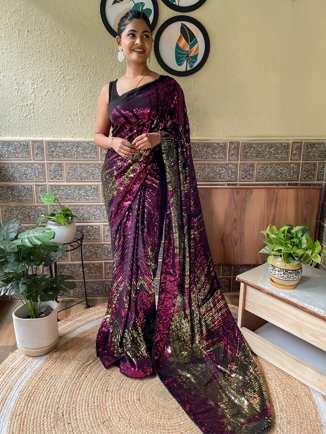 

Mitera Sequin Embellished Saree, Black