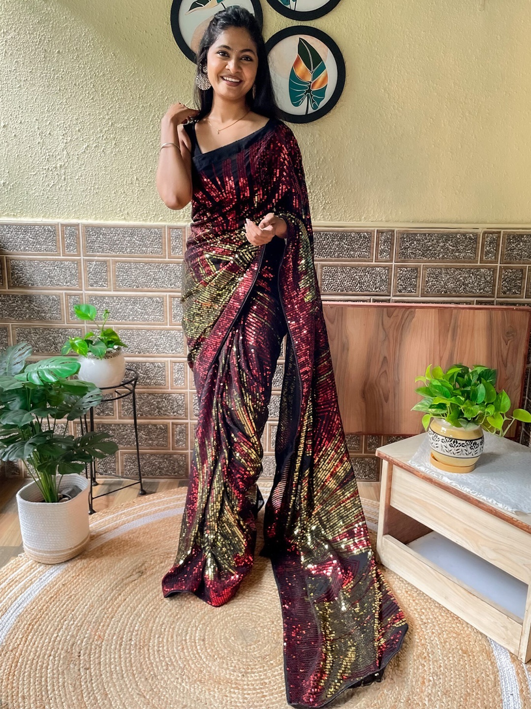 

Mitera Red Embellished Sequinned Saree