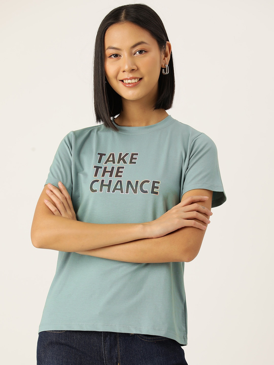 

FEMEA Women Typography Printed T-shirt, Green