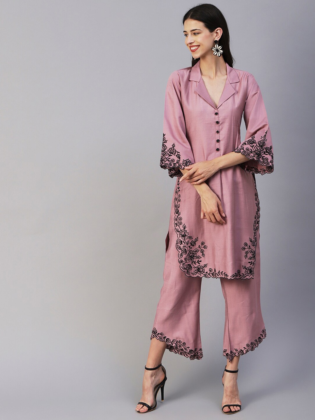 

FASHOR Women Thread Work Kurta with Trousers, Rose