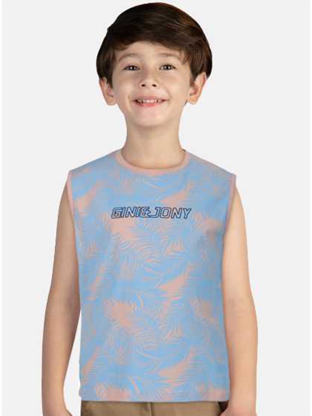 

Gini and Jony Boys Tropical Printed Sleeveless Cotton T-shirt, Blue