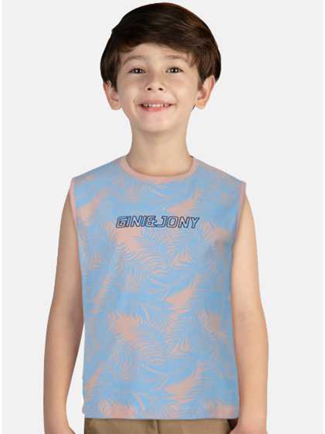 

Gini and Jony Boys Relaxed Fit Typography Printed Sleeveless T-shirt, Blue