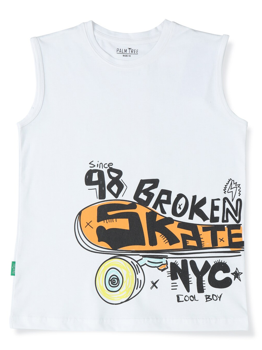 

Palm Tree Boys Typography Printed Sleeveless Cotton T-shirt, White