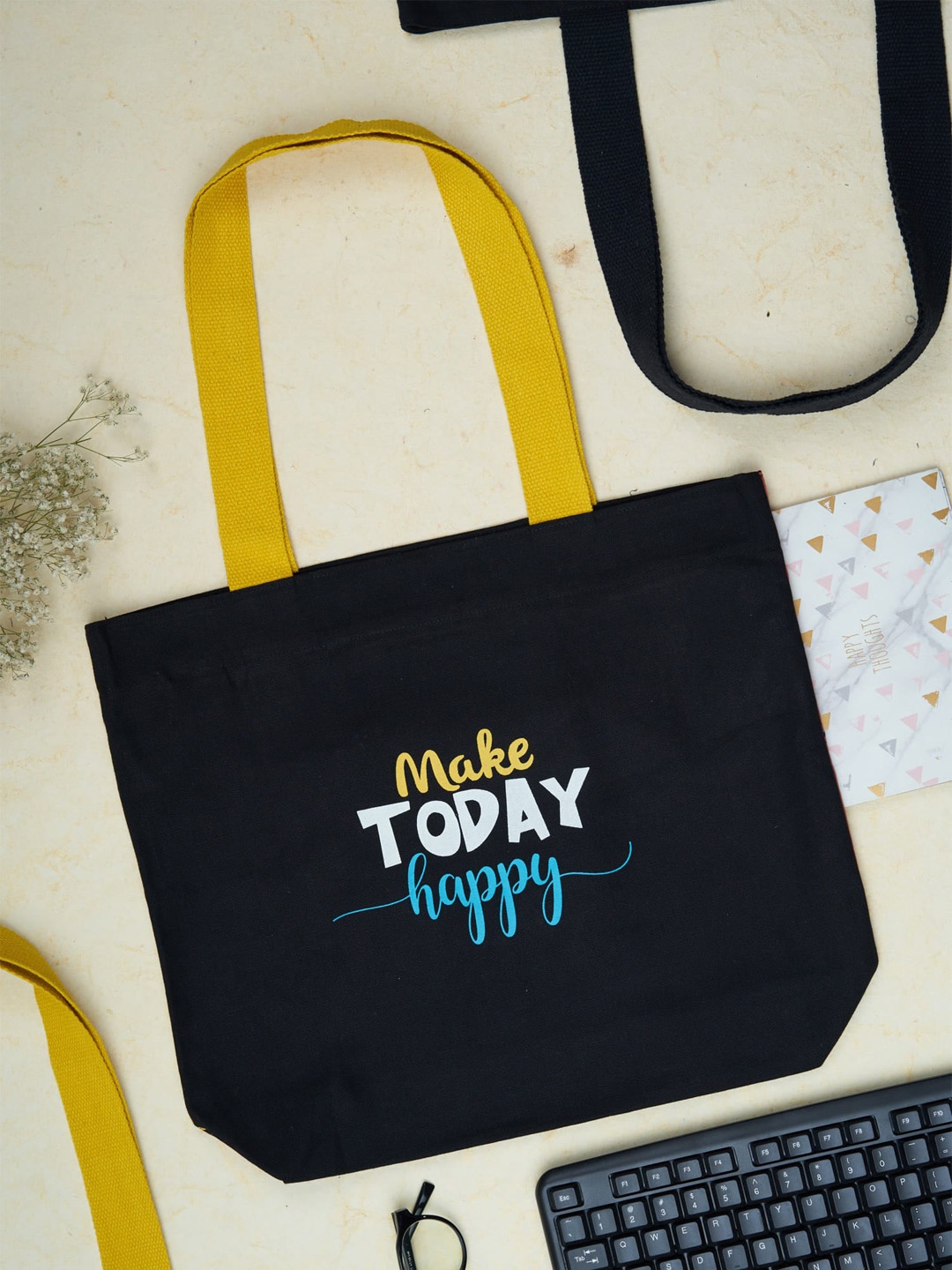 

Doodle Printed Shopper Organic Cotton Tote Bag, Black