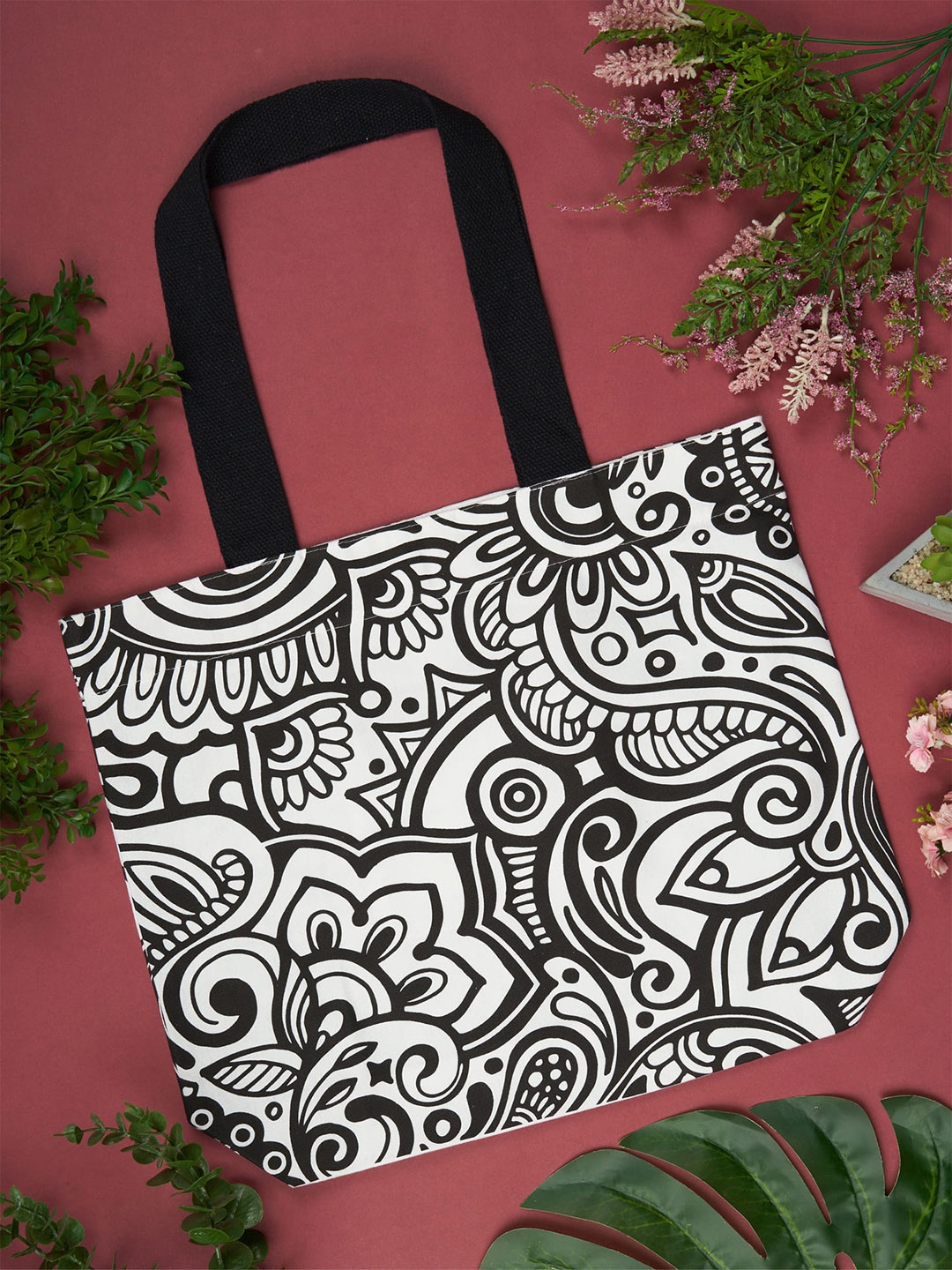 

Doodle Ethnic Motifs Printed Organic Cotton Shopper Tote Bag, White