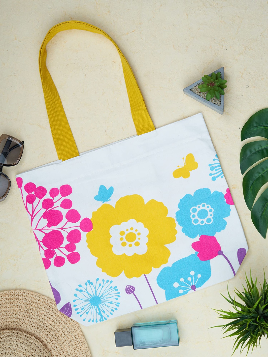 

Doodle Floral Printed Shopper Organic Cotton Tote Bag, White