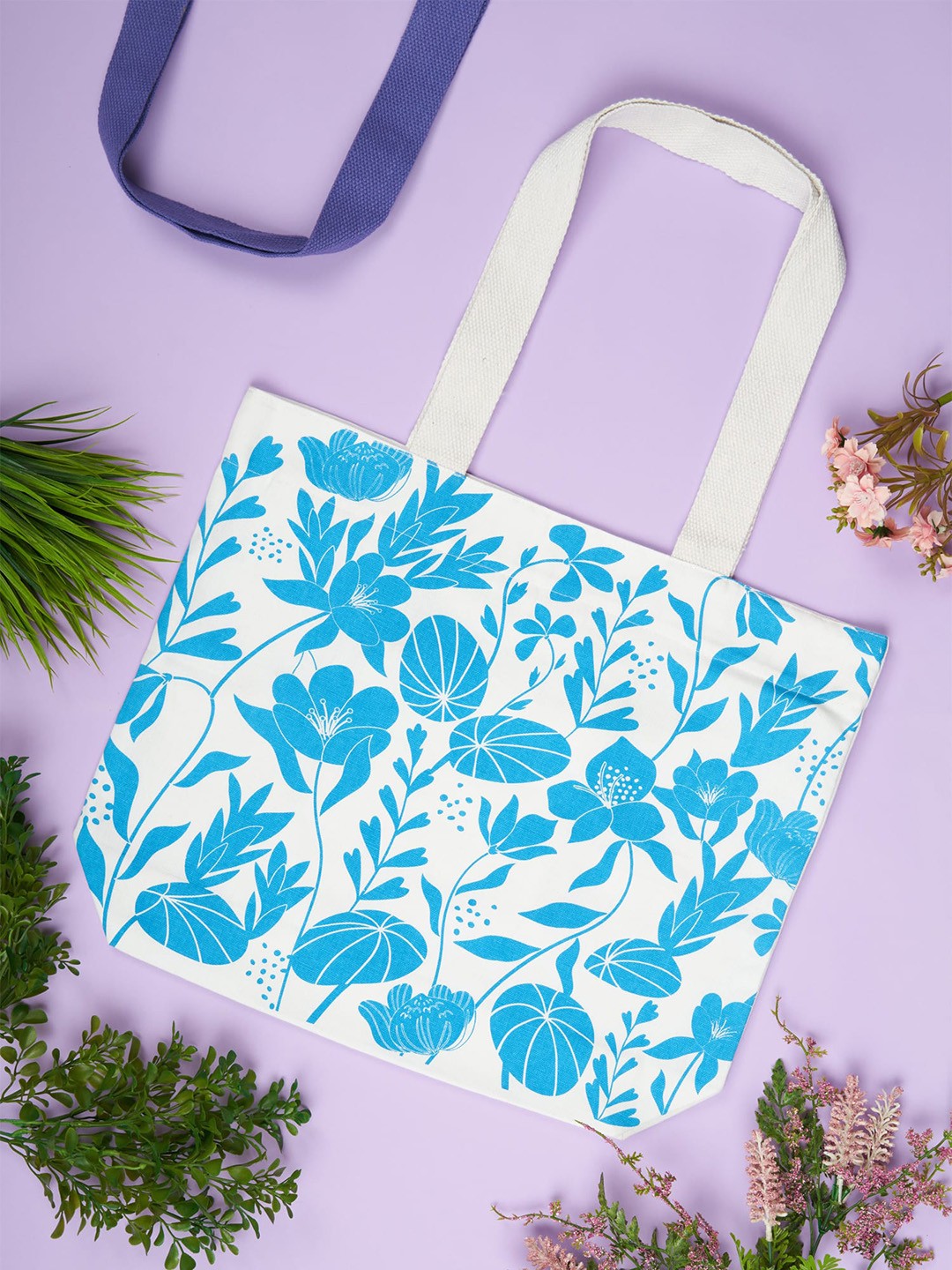 

Doodle Floral Printed Shopper Organic Cotton Tote Bag, White