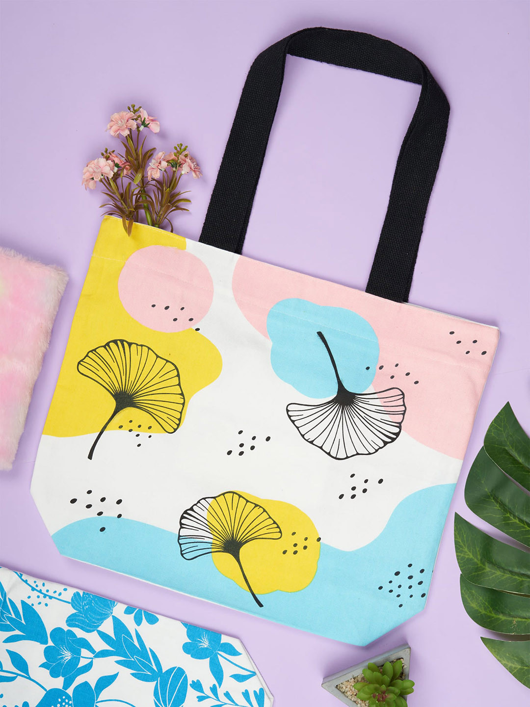 

Doodle Floral Printed Shopper Cotton Tote Bag, White