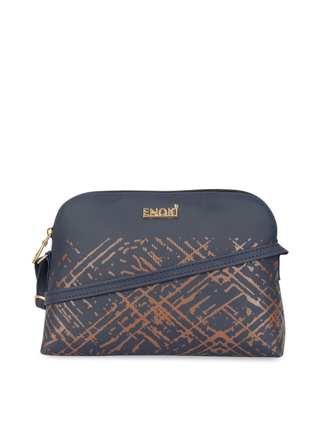 

ENOKI Geometric Printed Structured Sling Bag, Navy blue