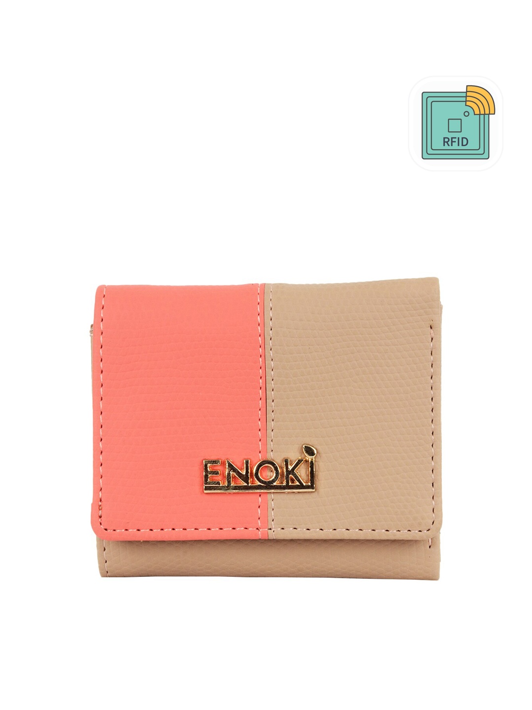 

ENOKI Women Colourblocked Three Fold Wallet, Beige