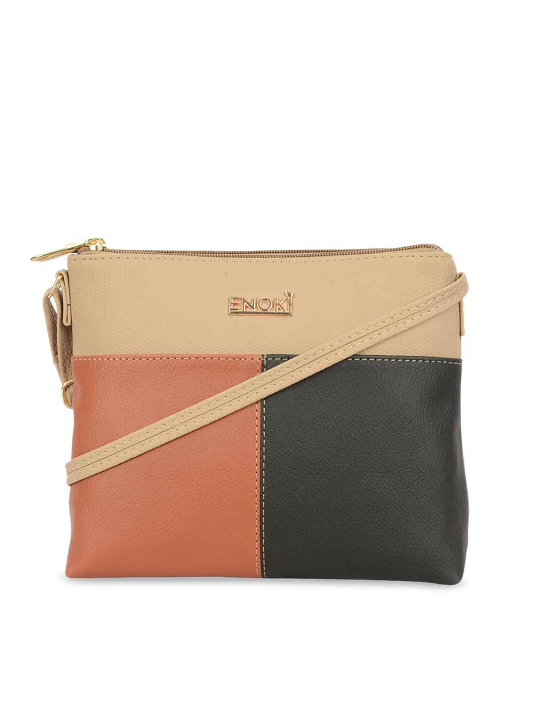 

ENOKI Colourblocked Structured Sling Bag, Beige