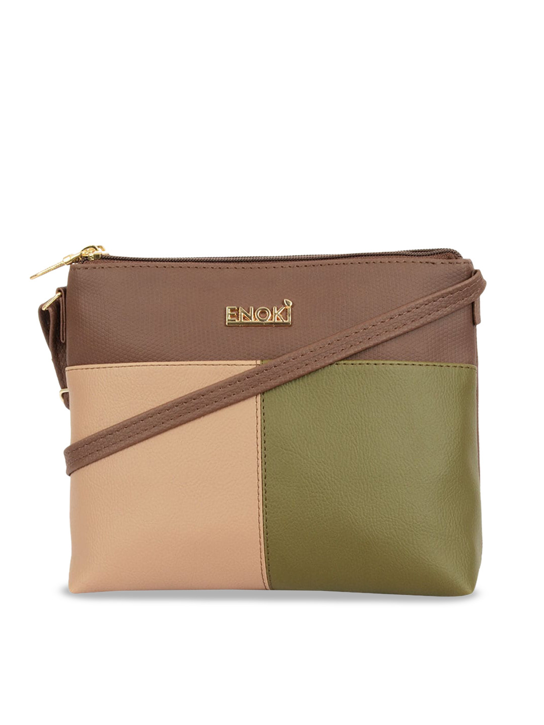 

ENOKI Colourblocked Structured Sling Bag, Brown