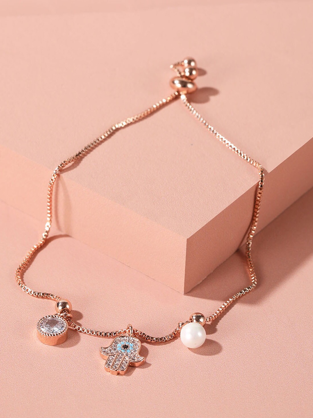 

XPNSV Rose Gold-Plated Evil Eye Cubic Zirconia Charm Bracelet