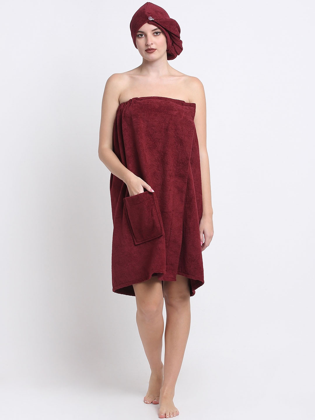 

Creeva Maroon Self-Designed 380 GSM Pure Cotton Bath Wrap Towel With Hair Wrap Towel