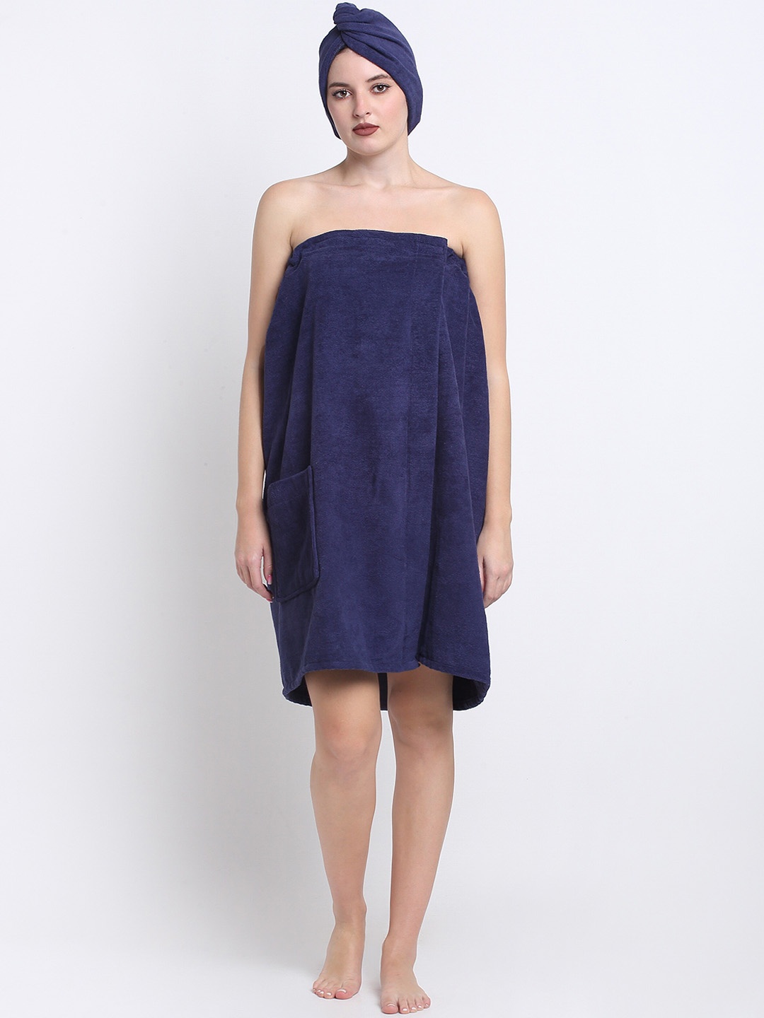 

Creeva Luxury Women Navy-Blue Self-Designed 380 GSM Pure Cotton