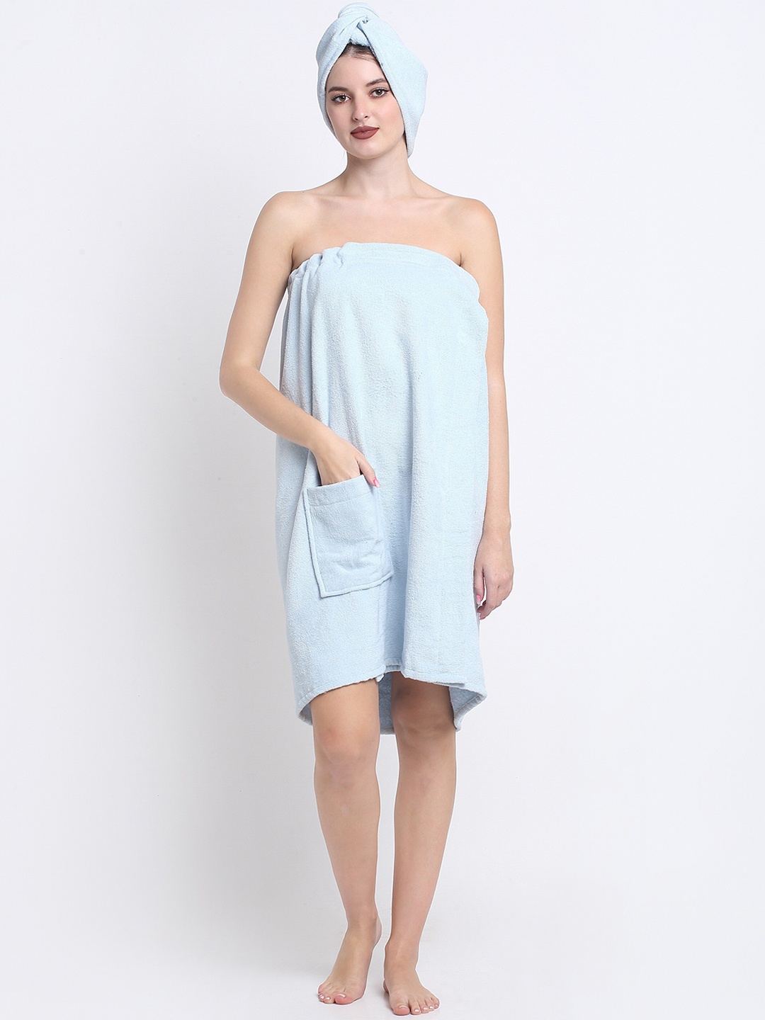 

Creeva Luxury Women Blue Self-Designed 380 GSM Pure Cotton Bath Wrap Towel