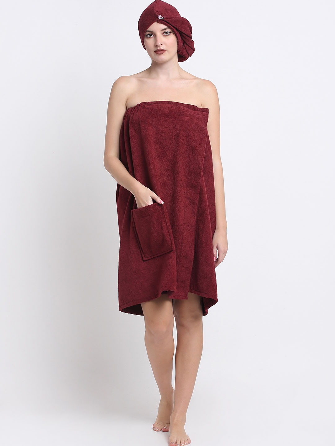 

Creeva Luxury Women Maroon Self-Designed 380 GSM Pure Cotton Bath Wrap Towel