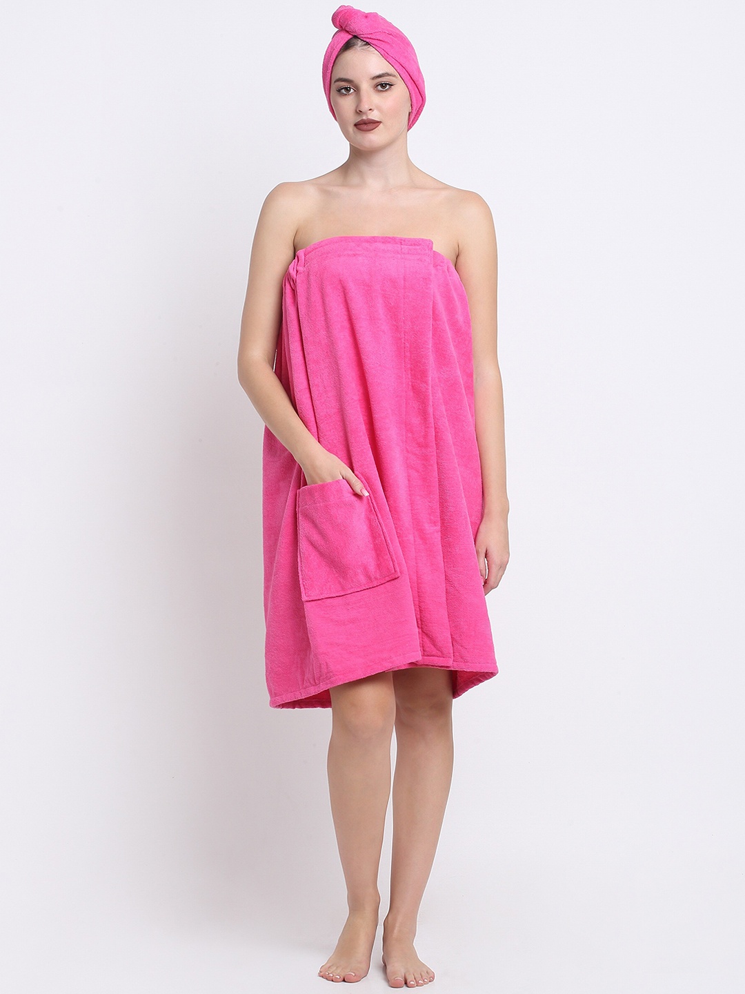 

Creeva Luxury Women Fuchsia-Pink Self-Designed 380 GSM Pure Cotton Bath Wrap Towel