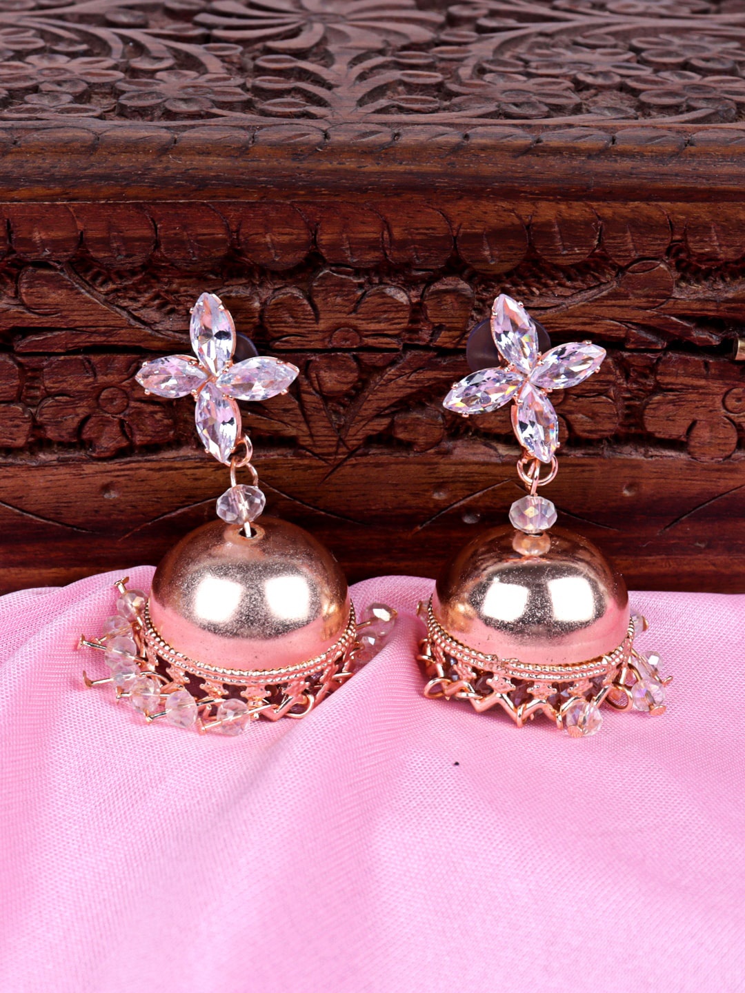 

VAGHBHATT Stone-Studded Dome Shaped Jhumkas, Gold