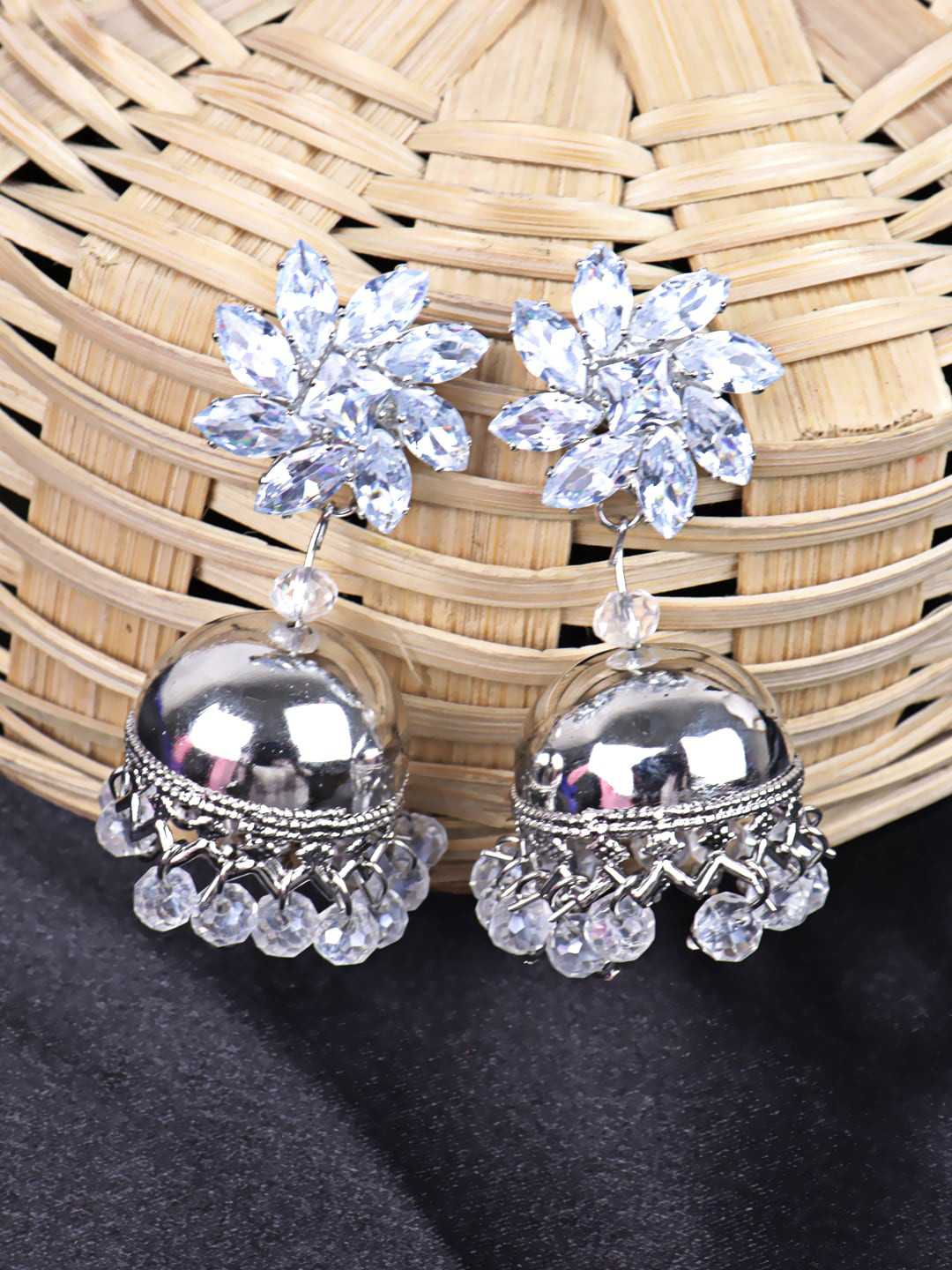 

VAGHBHATT Stone-Studded Dome Shaped Jhumkas, Silver