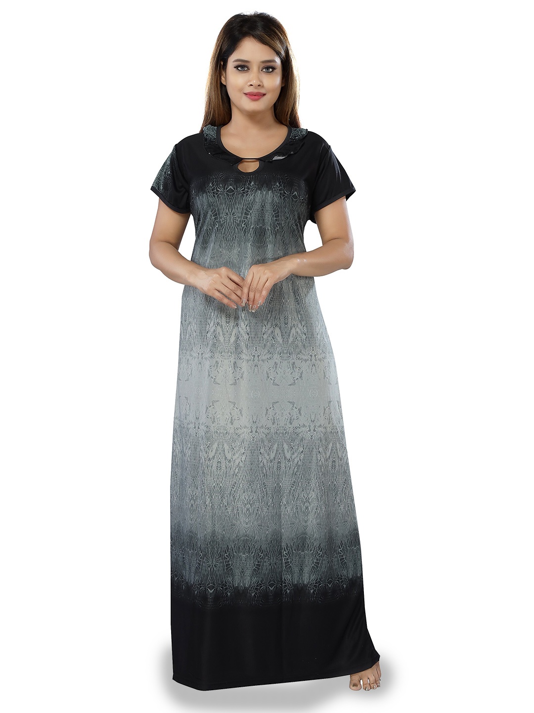 

SHOPPING STATION Abstract Printed Satin Maxi Nightdress, Black