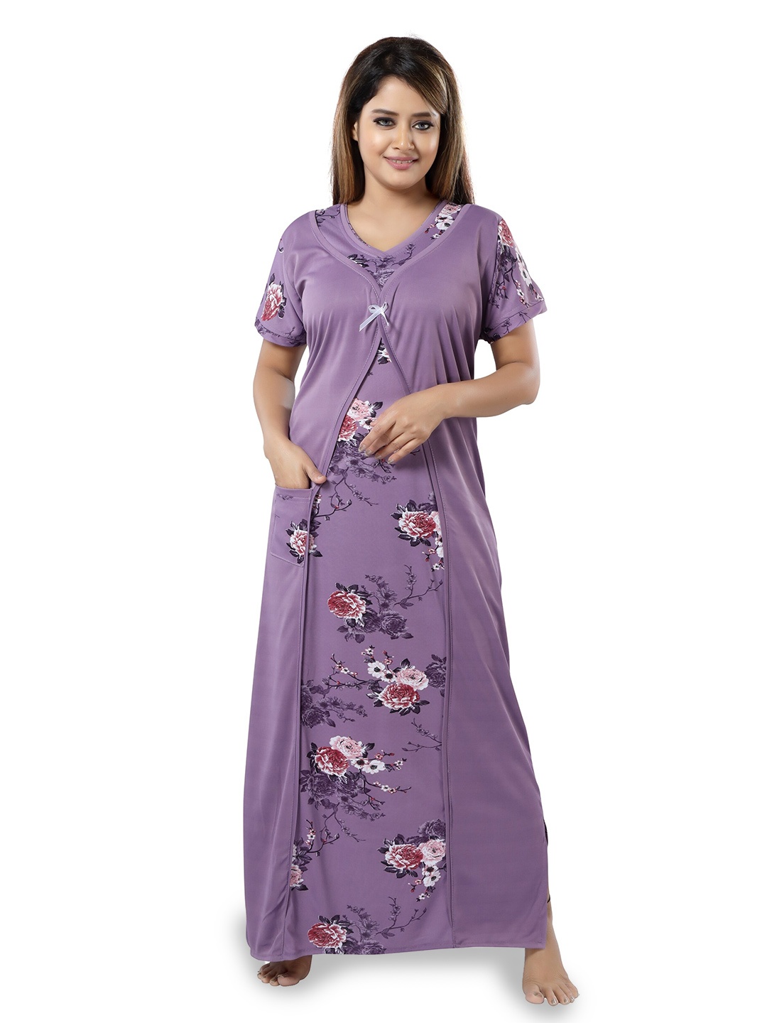 

SHOPPING STATION Floral Printed Satin Maxi Nightdress, Purple