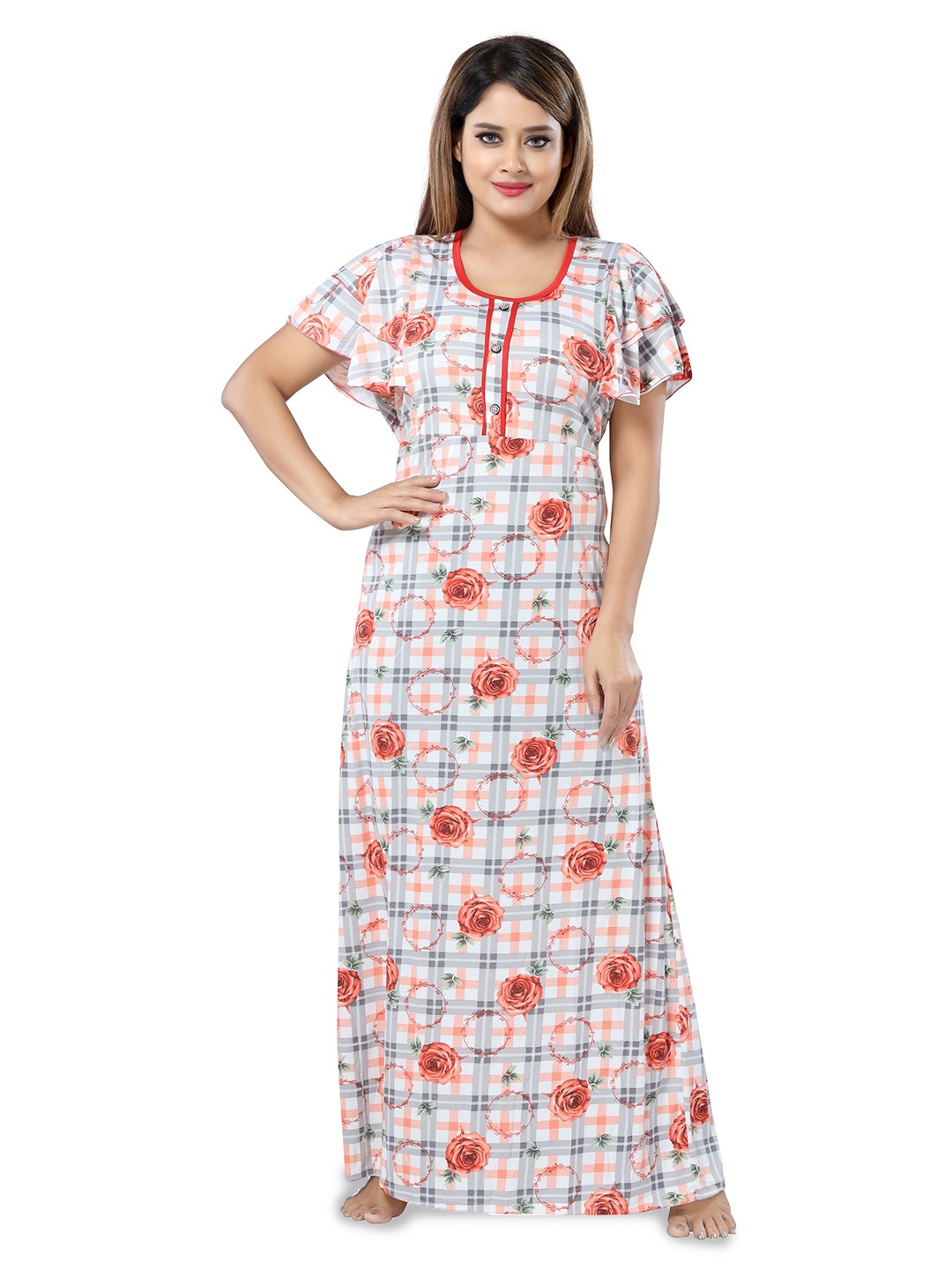

SHOPPING STATION Floral Printed V-Neck Satin Nightdress, White