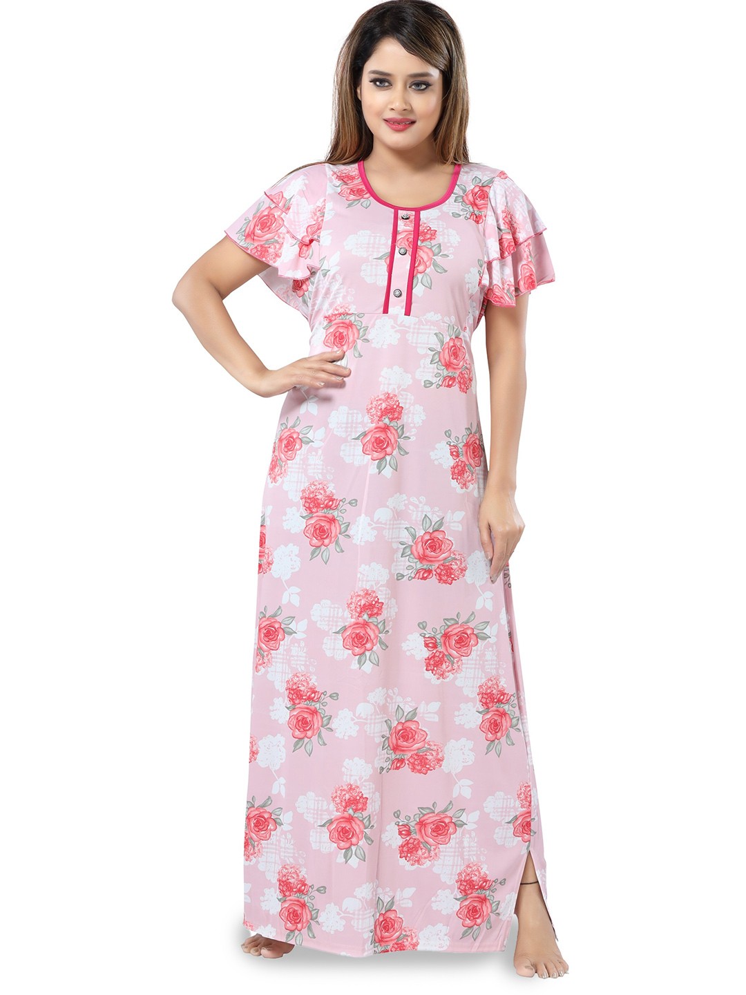 

SHOPPING STATION Floral Printed Satin Maxi Nightdress, Pink