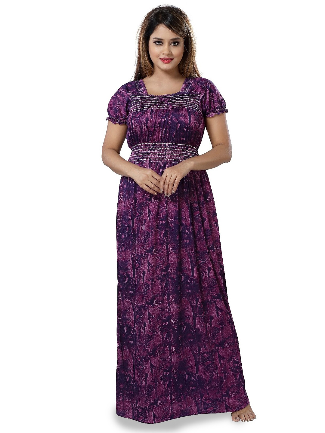 

SHOPPING STATION Abstract Printed Satin Maxi Nightdress, Purple