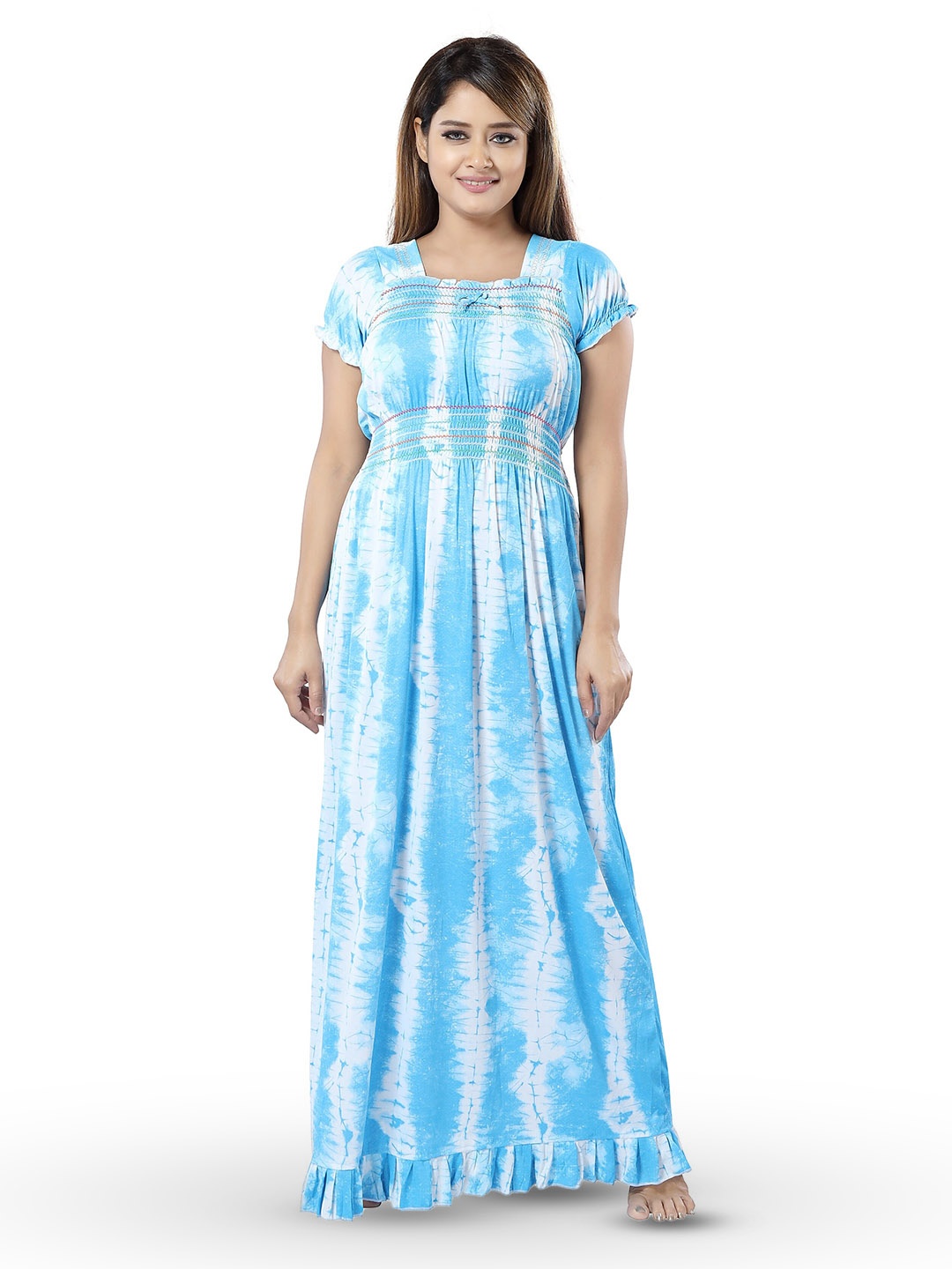 

SHOPPING STATION Tie And Dye Printed Satin Maxi Nightdress, Blue