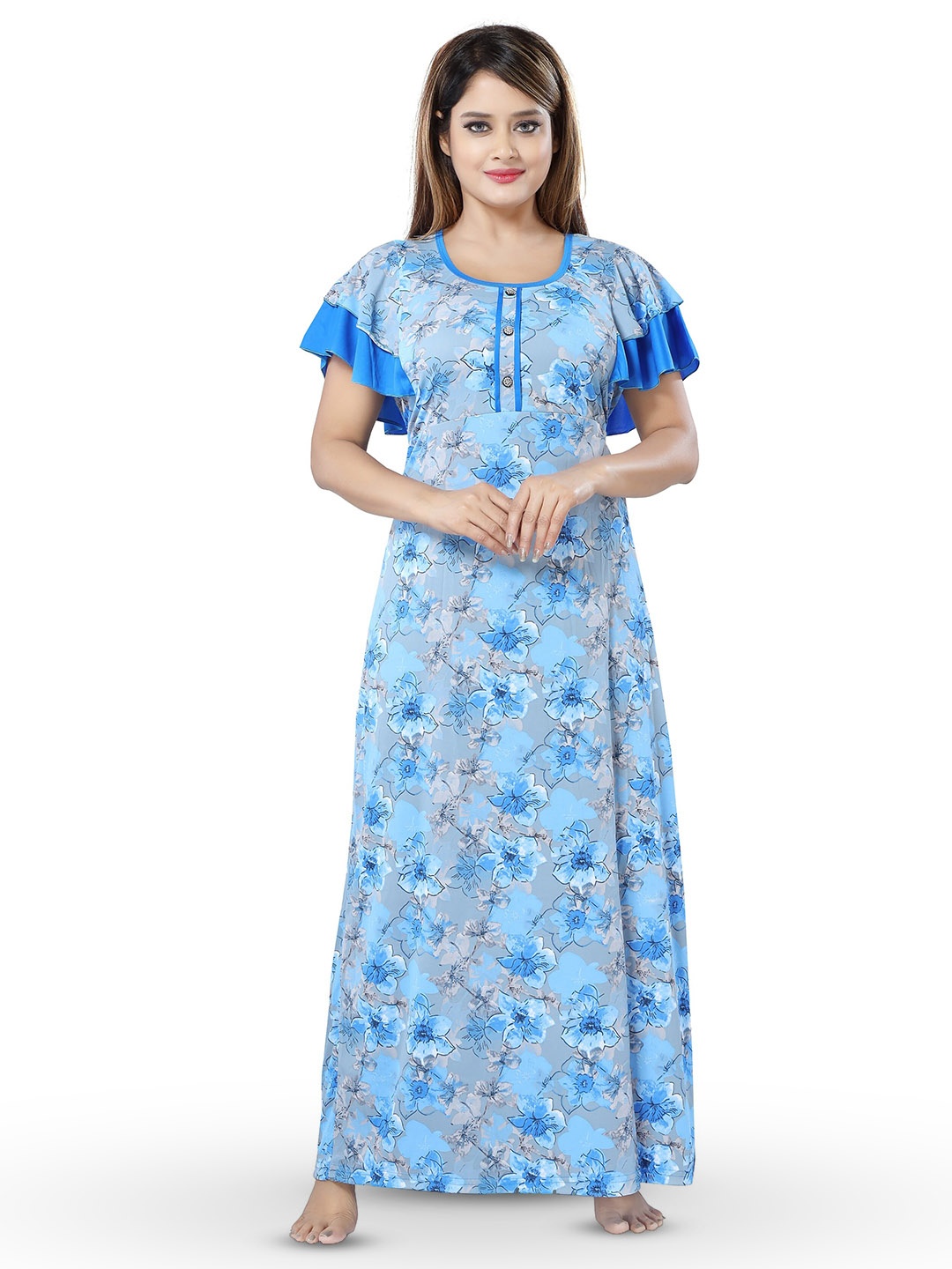 

SHOPPING STATION Floral Printed Satin Maxi Nightdress, Blue