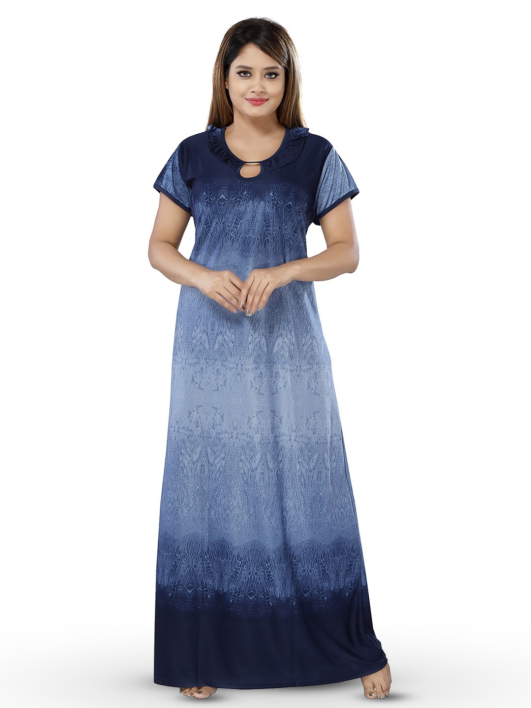 

SHOPPING STATION Abstract Printed Satin Maxi Nightdress, Blue