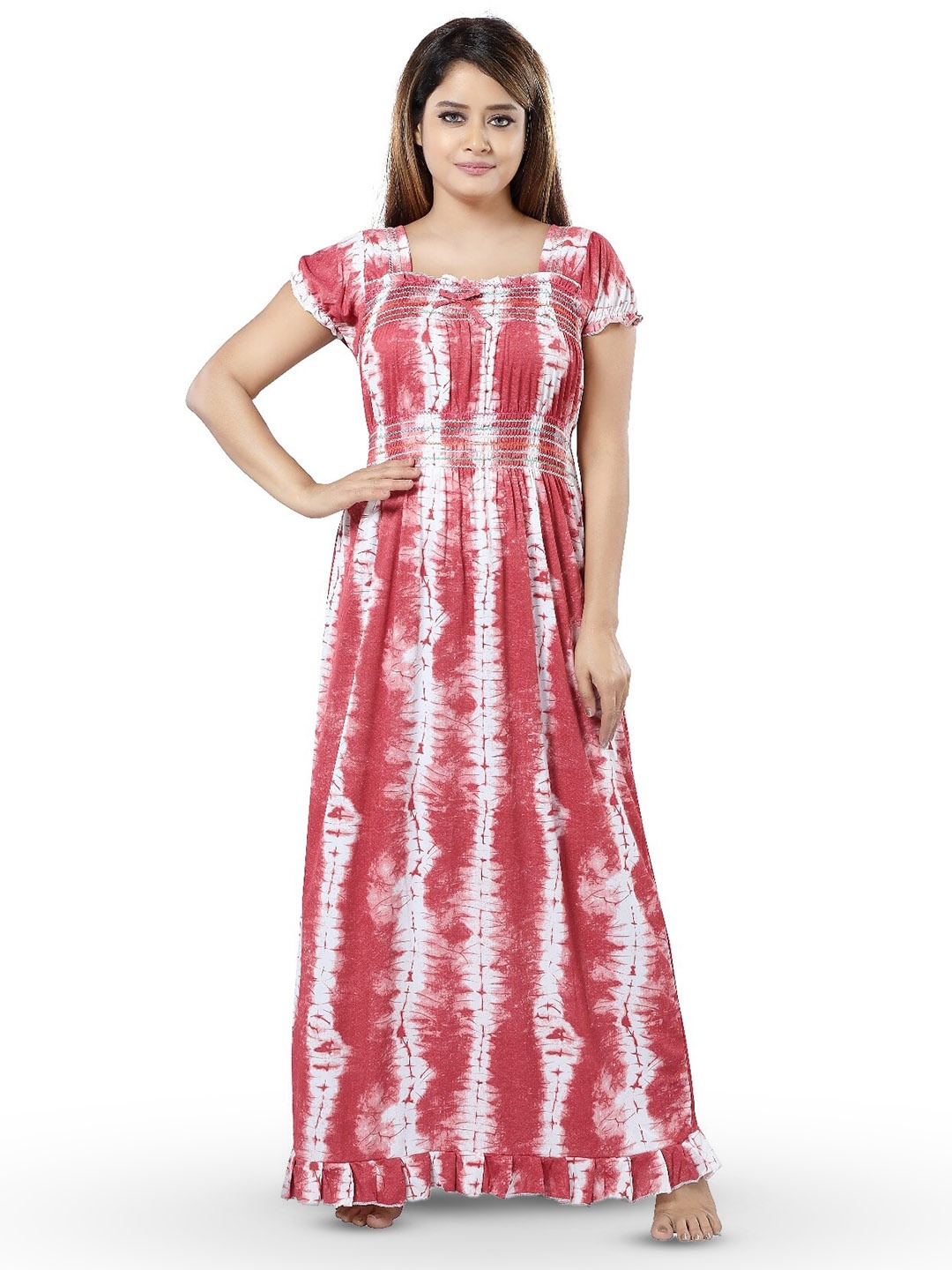 

SHOPPING STATION Tie And Dye Printed Satin Maxi Nightdress, Maroon
