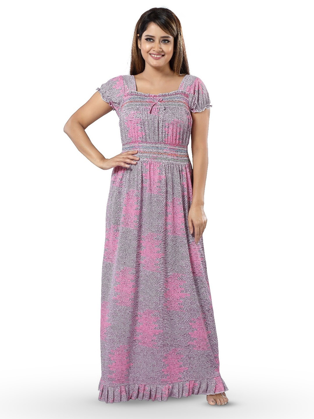 

SHOPPING STATION Abstract Printed Satin Maxi Nightdress, Pink