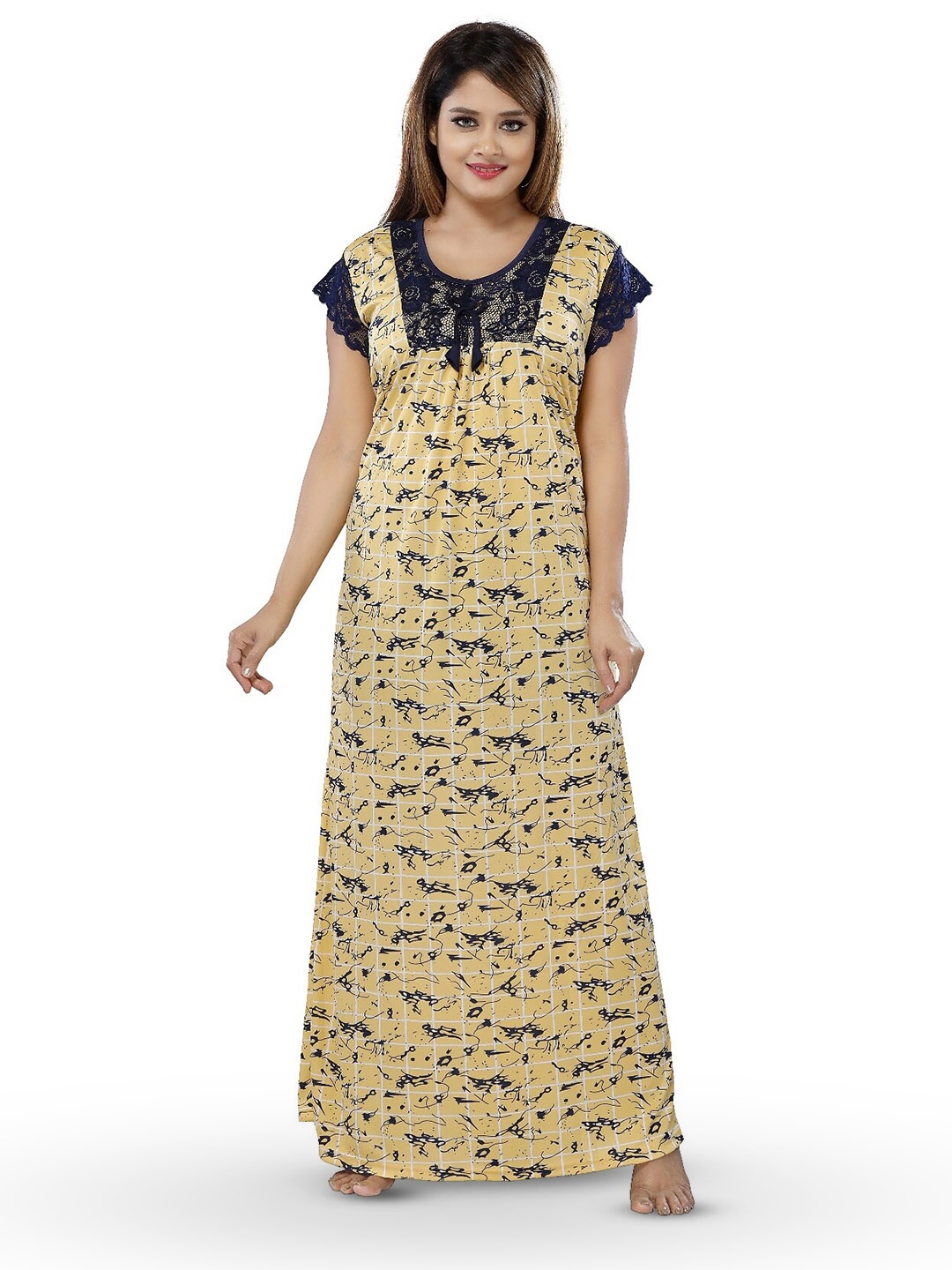 

SHOPPING STATION Abstract Printed Satin Maxi Nightdress, Yellow