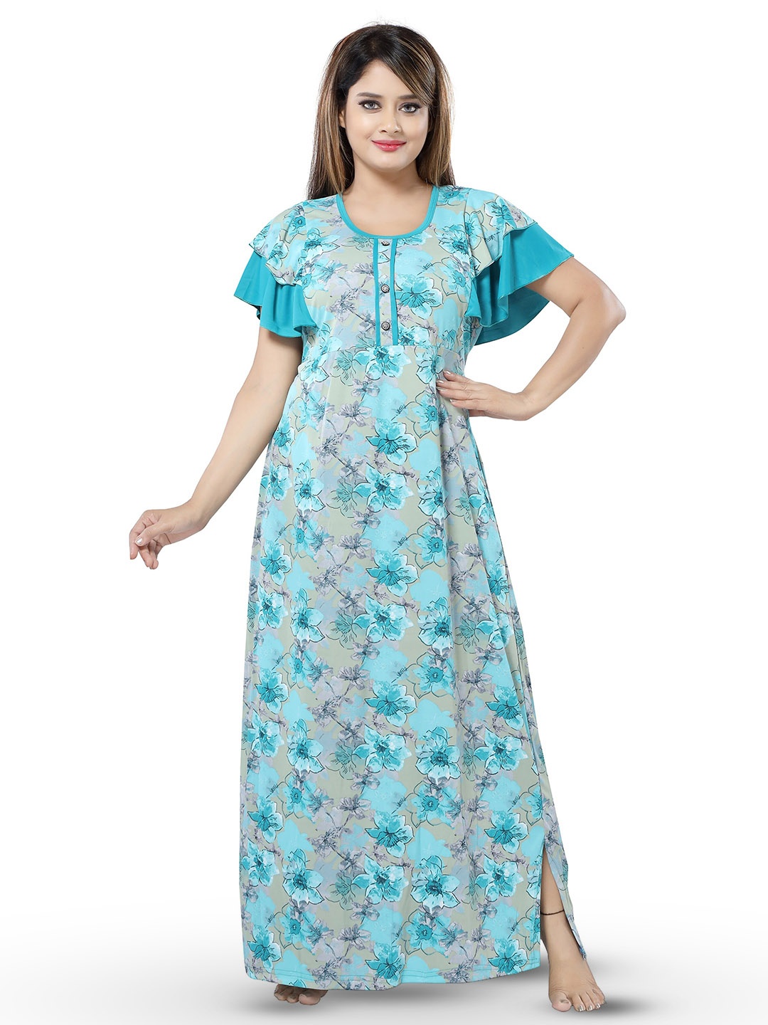 

SHOPPING STATION Floral Printed Satin Maxi Nightdress, Blue