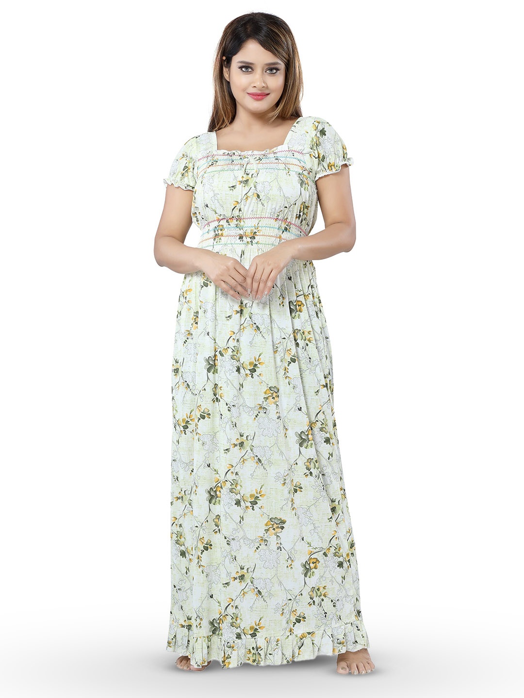 

SHOPPING STATION Floral Printed Satin Maxi Nightdress, Green