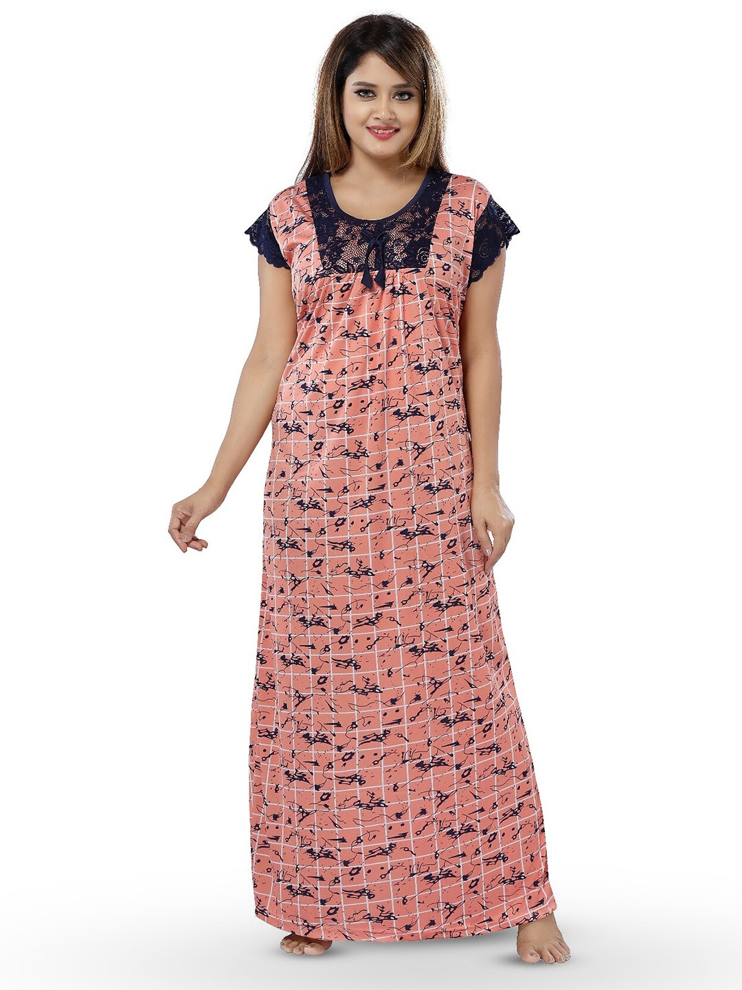 

SHOPPING STATION Checked Satin Maxi Nightdress, Peach